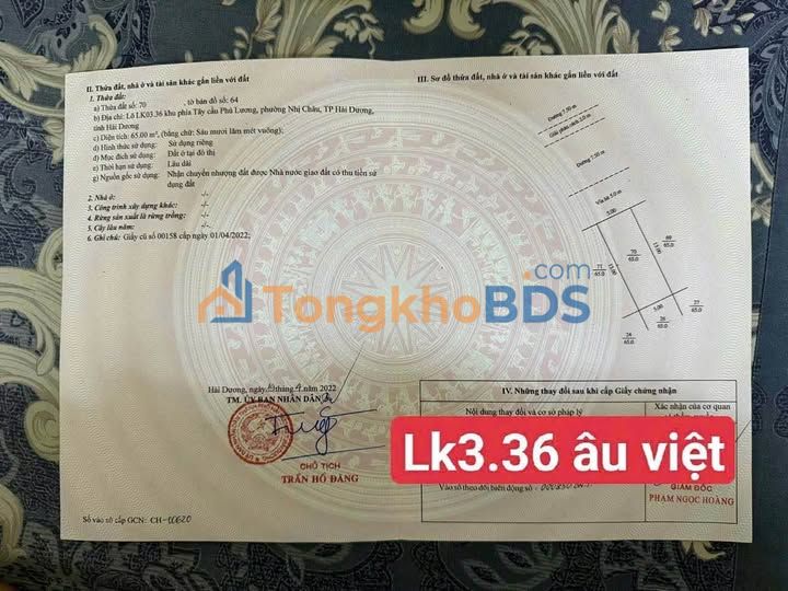 Bán Đất Mặt Đường Đôi Âu Việt, TP. Hải Dương - 65m², Hướng Tây Bắc, Giá Tốt