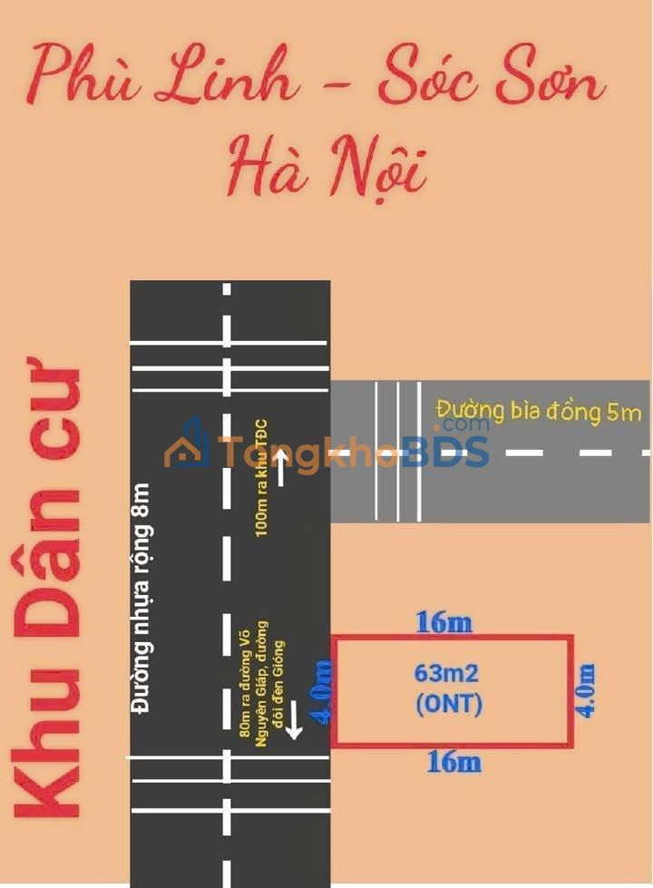Đất nền Sóc Sơn Vệ Linh 63m² thổ cư, Sổ đỏ chính chủ