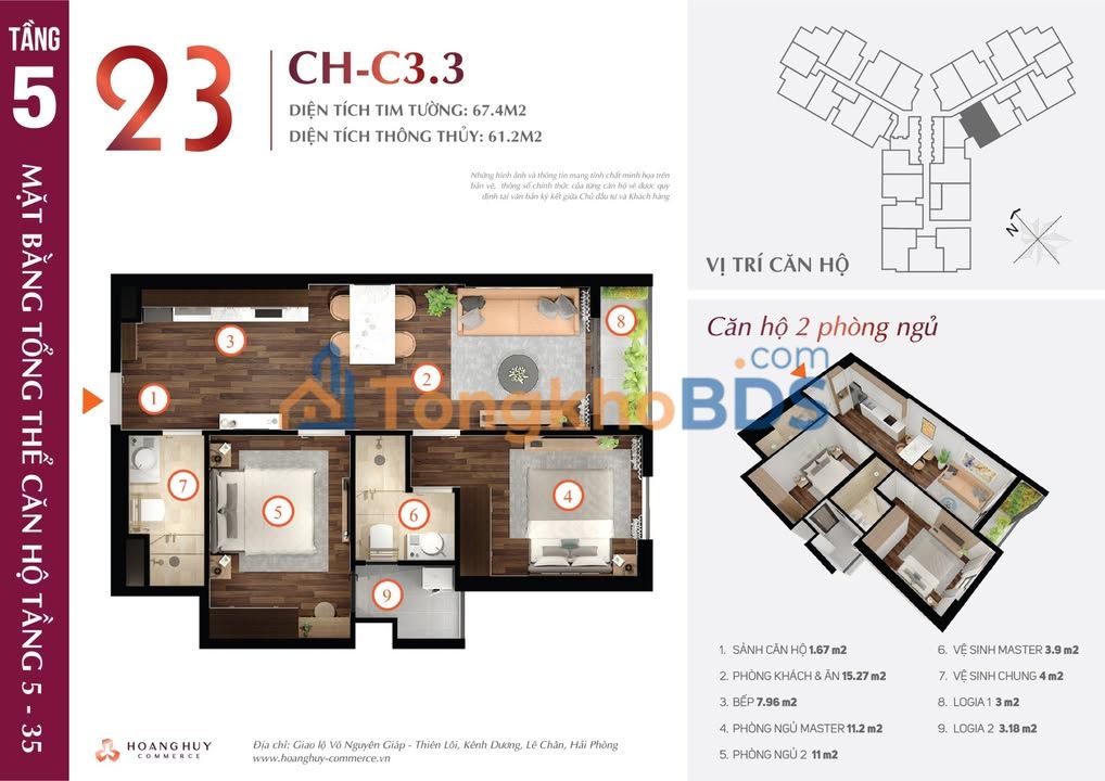 Căn hộ Hoàng Huy Commerce Lê Chân 68m² 2,75 tỷ - Tầng cao