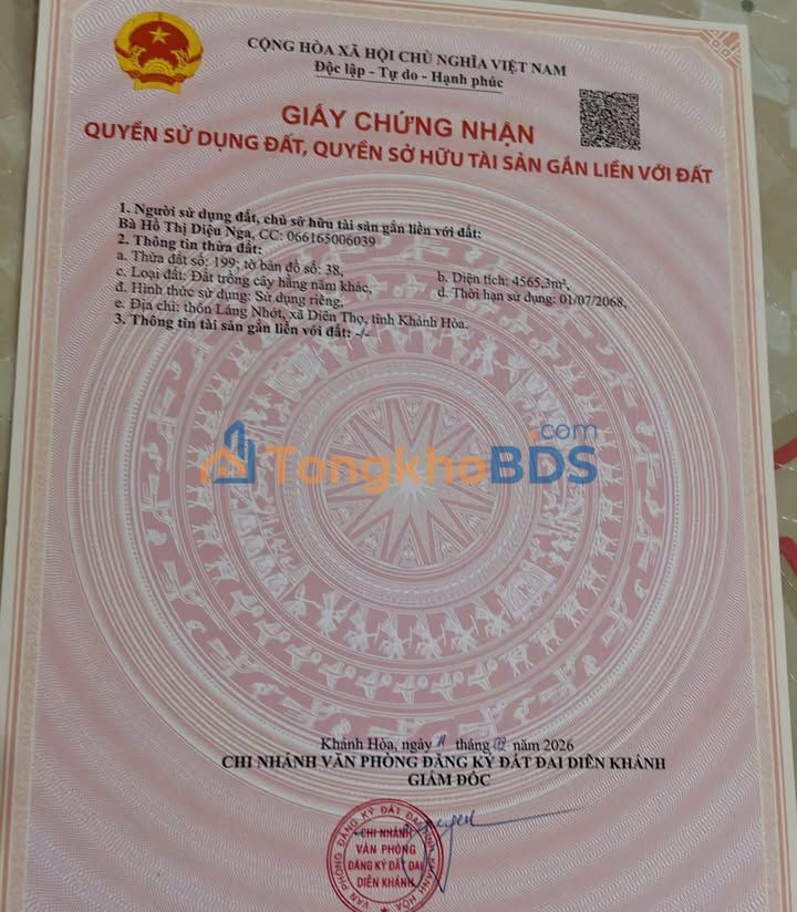 Bán Đất Vườn 4565m² Diên Tân, Khánh Hòa - Sổ Hồng Riêng, Giá Đầu Tư 1.95 Tỷ