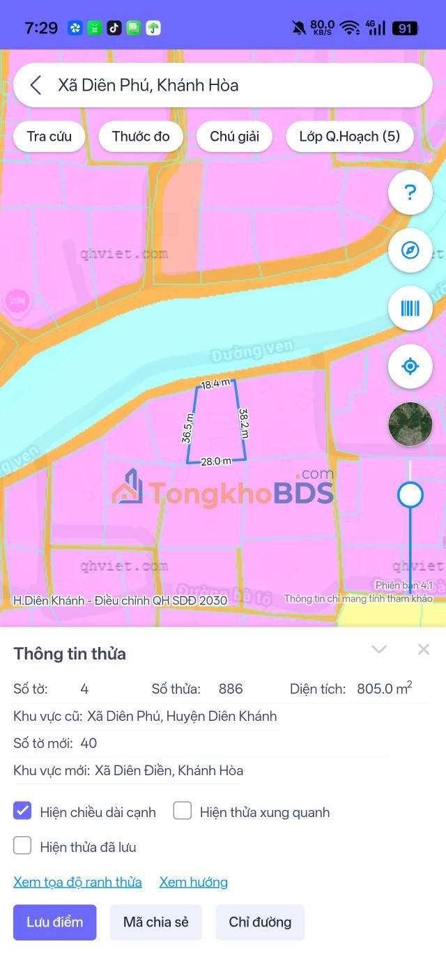 Bán Đất Diên Điền 365m² Mặt Tiền Bờ Kè - Giá Đầu Tư 4.015 Tỷ