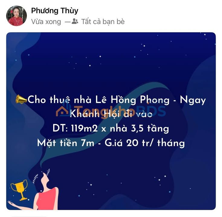 HouseForRent Lê Hồng Phong - 119m² giá 20 triệu - Chính chủ cho thuê