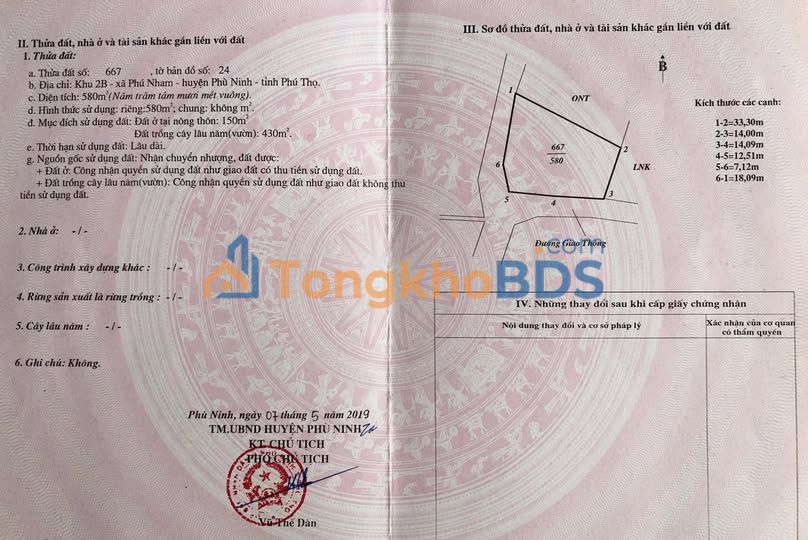 Đất Phú Nham Phù Ninh 580m² 3 tỷ - Sổ đỏ chính chủ