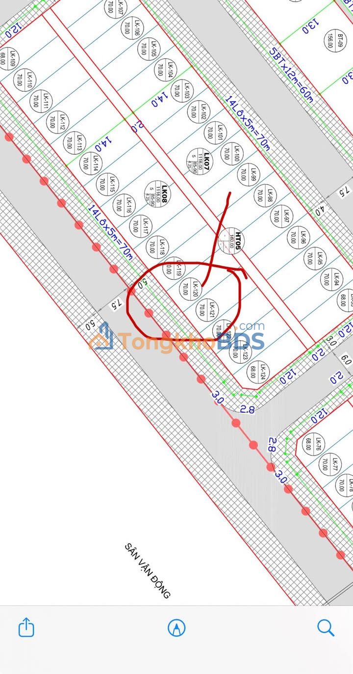 Đất liền kề Tình Yêu Hải Phòng 70m² 3,006 tỷ - View sân bóng