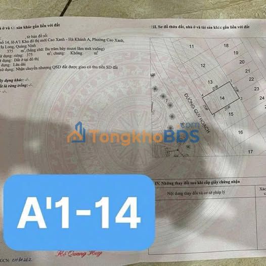 Đất biệt thự Vựng Đâng 375m² - Vị trí đắc địa A'1