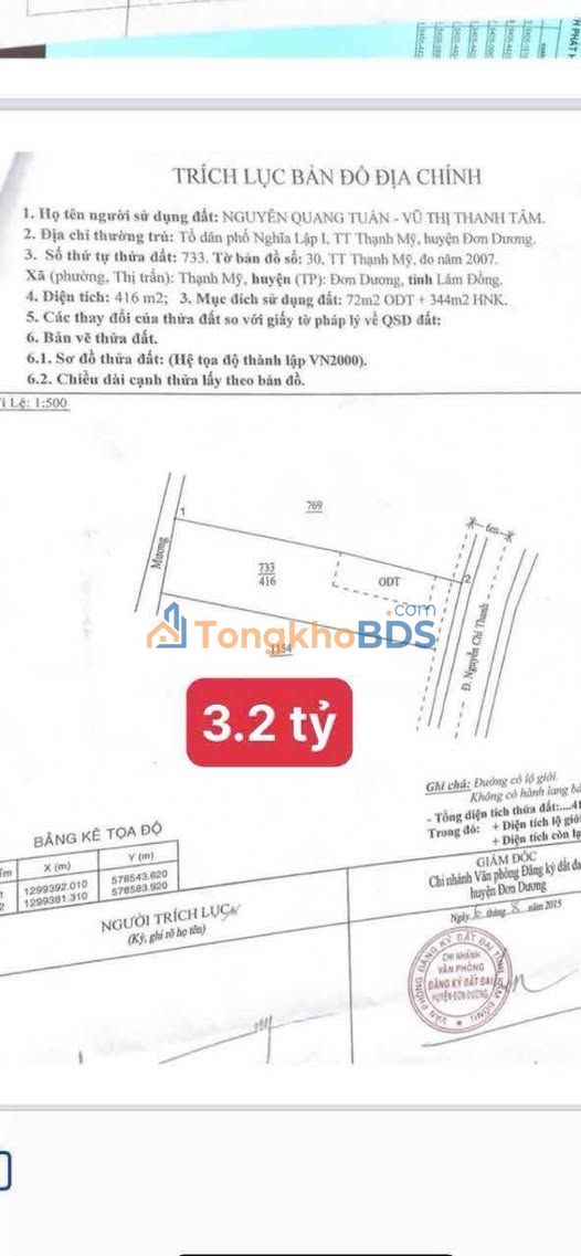 Đất Mặt Tiền Nguyễn Chí Thanh, Đơn Dương, Lâm Đồng - 416m², Sổ Đỏ, 3.2 Tỷ