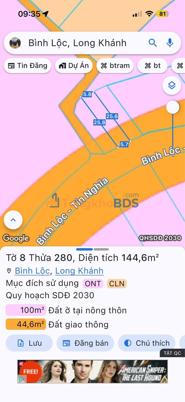 Đất Nền 142m² Sổ Hồng Riêng, Mặt Tiền Đường Bình Lộc Tin Nghĩa, Long Khánh