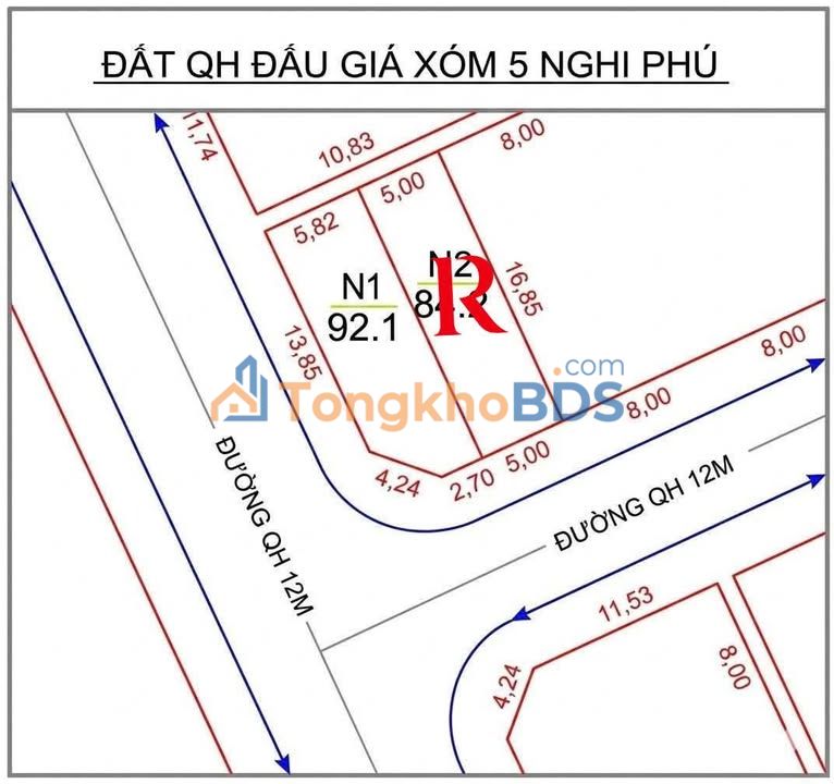 Đất đấu giá xóm 5 Nghi Phú 92m² 5 tỷ - Pháp lý rõ ràng