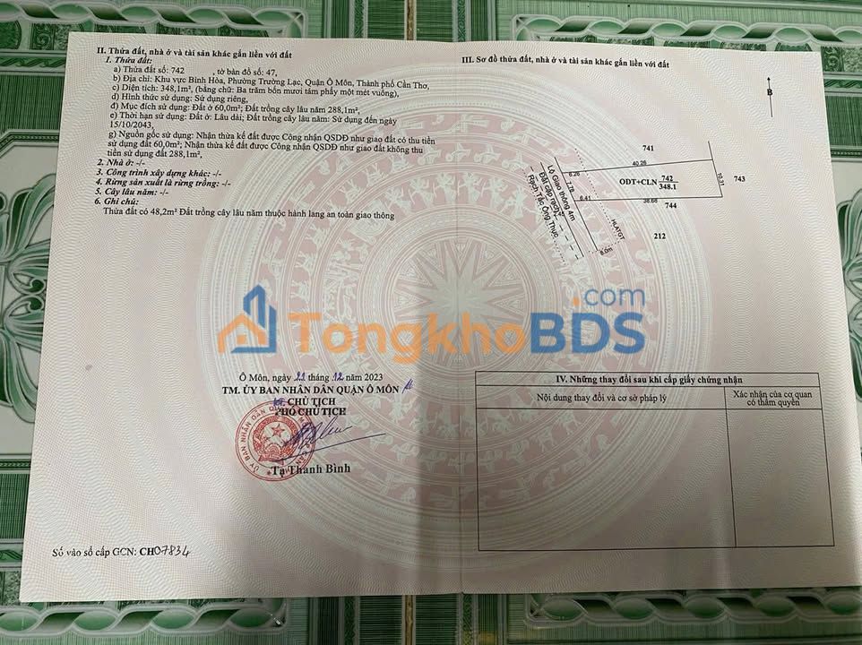 Đất Trường Lạc Ô Môn 348m² 1,2 tỷ - Đường ô tô lớn