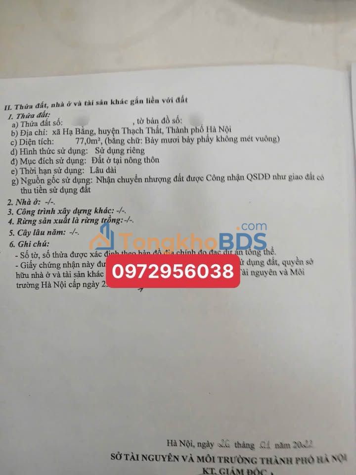 Đất nền Hạ Bằng Thạch Thất 77m² 2 tỷ sổ đỏ chính chủ