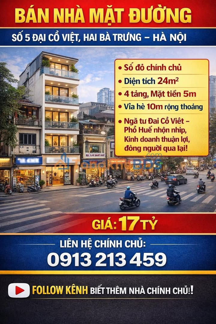 Nhà mặt đường Đại Cồ Việt Hai Bà Trưng 24m² 17 tỷ - Chính chủ bán