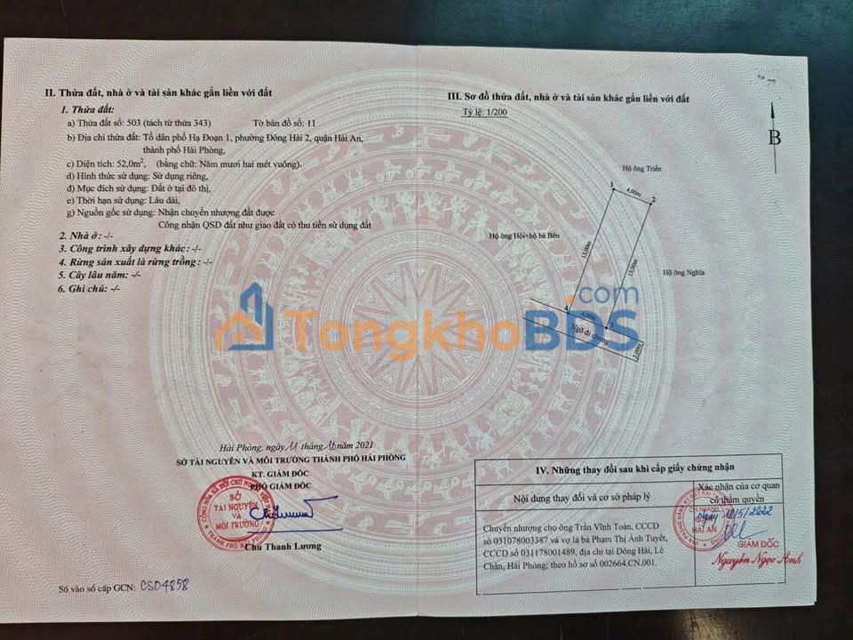 Bán đất Hạ Đoạn 1, Hải An 52m² - Sổ đỏ sẵn sàng, giá 1.58 tỷ