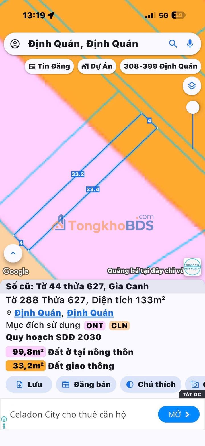 Đất nền Định Quán 132m² giá 580 triệu - Đất thổ cư 100%