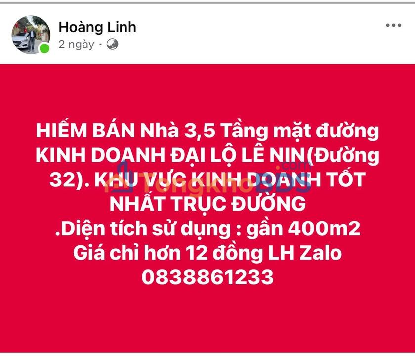 Nhà phố Lê Nin Vinh 400m² 12 tỷ - Mặt tiền kinh doanh