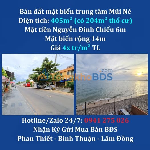 Đất nền Phường Mũi Né 405m² thỏa thuận - Đất thổ cư 100%