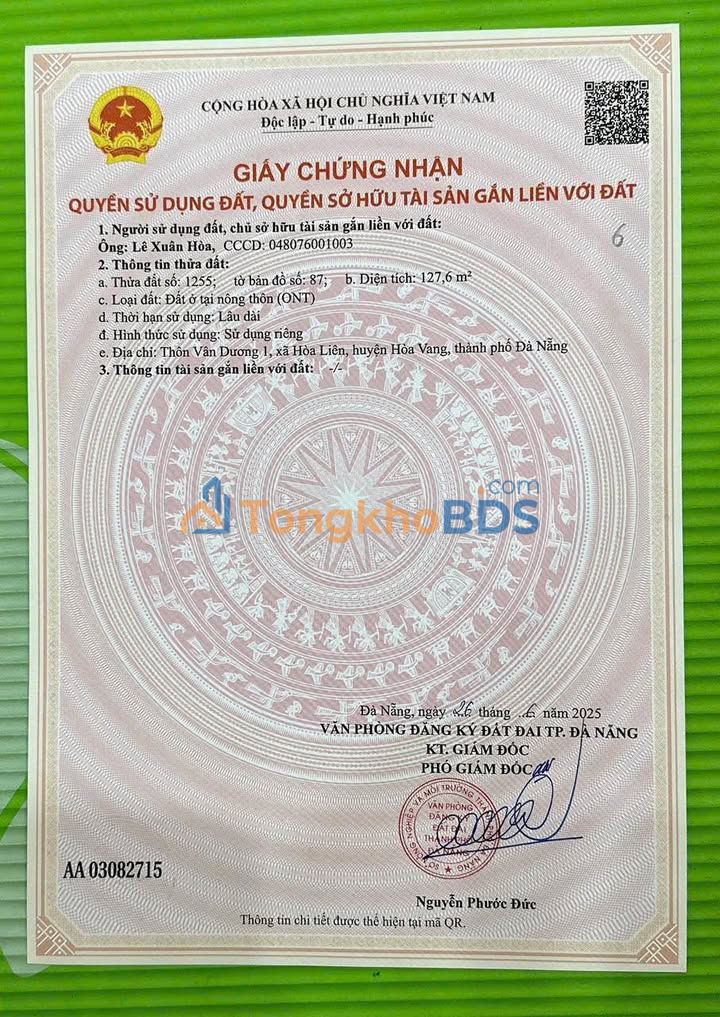 Đất Hòa Liên Hòa Vang 127m² giá 1.9 tỷ - Sổ đỏ chính chủ