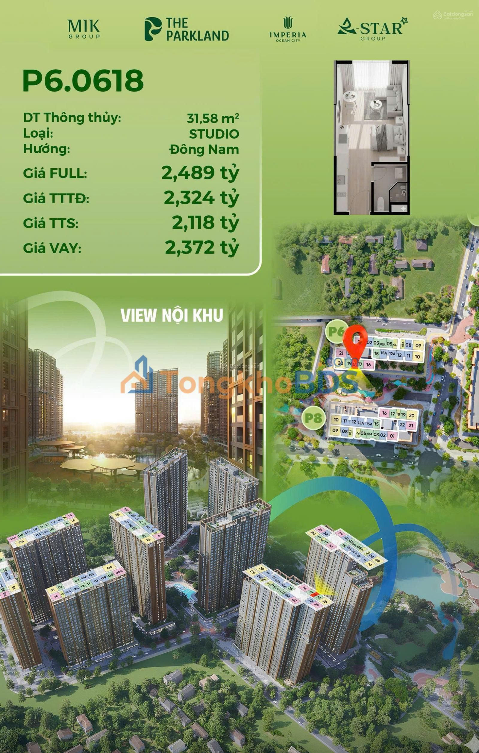 Căn hộ Studio Parkland Ocean City 31,6m² 2,118tỷ View đẹp
