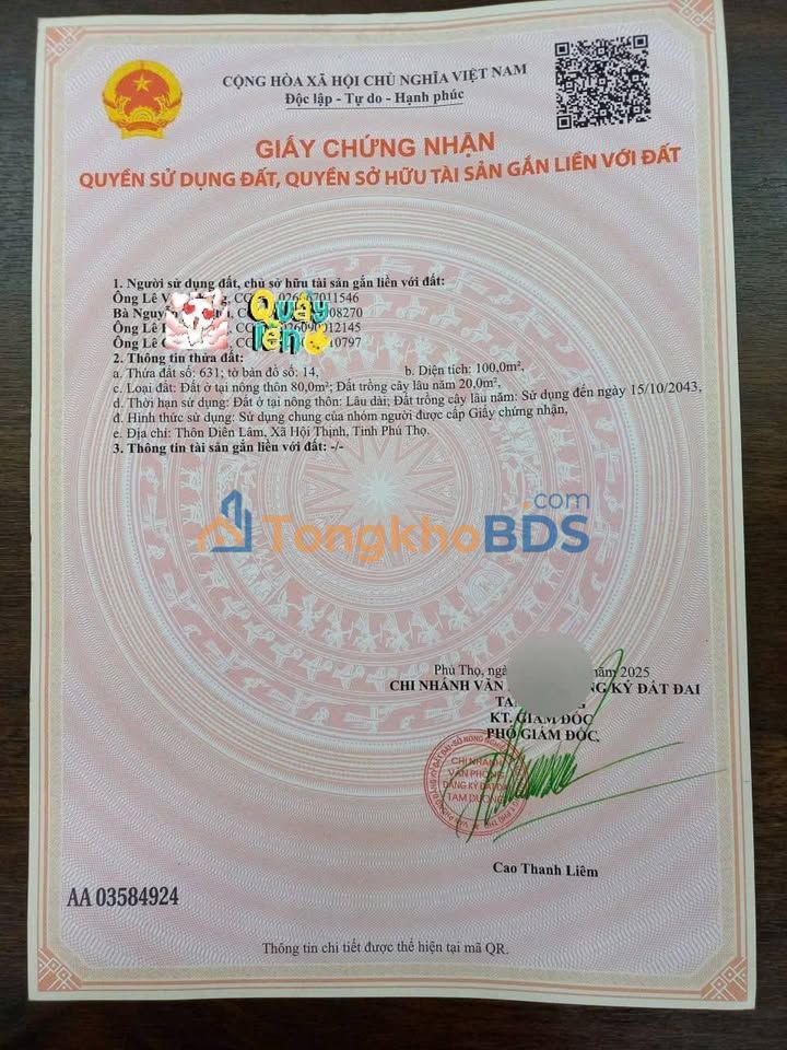 Đất nền Diên Lâm DT306 100m² 1 tỷ - Tiềm năng tăng giá