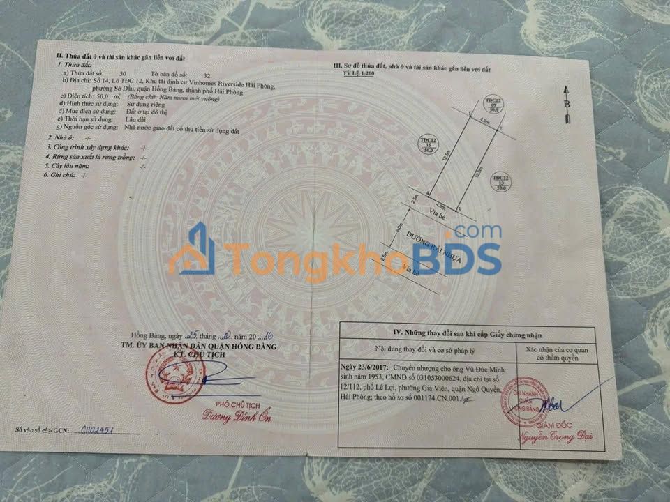 Đất nền TĐC Vinhomes Hồng Bàng 50m² 4.4 tỷ - Sổ đỏ chính chủ