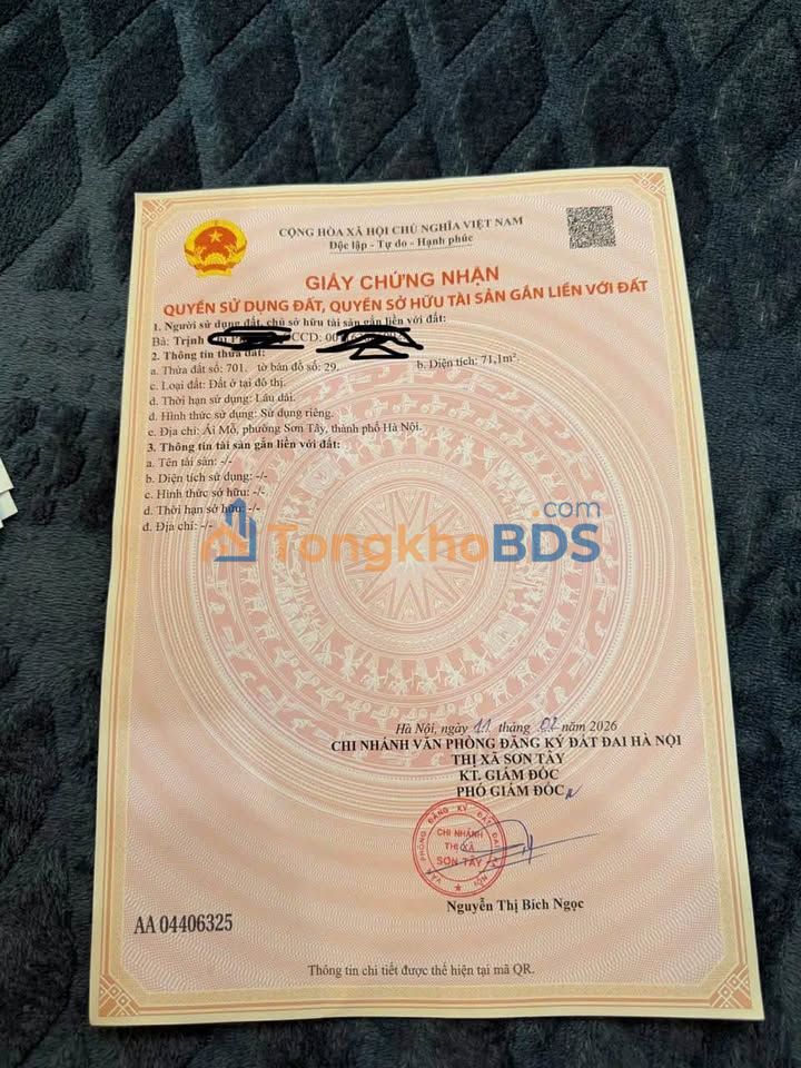 Đất nền Sơn Tây 71m² giá 3,9 tỷ - Sổ đỏ chính chủ