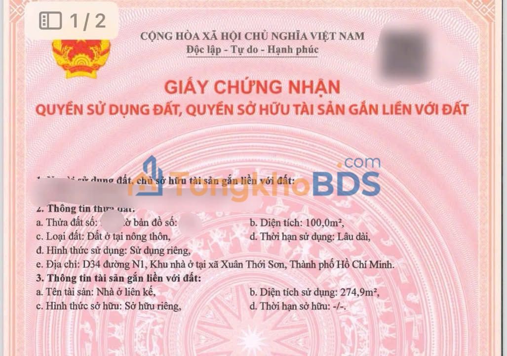 Townhouse Hóc Môn 100m² 8.5 tỷ - Đầu tư sinh lời