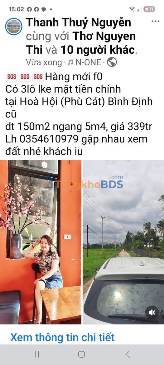 Đất nền Cát Hiệp Phù Cát 150m² 339 triệu - Đường to ô tô