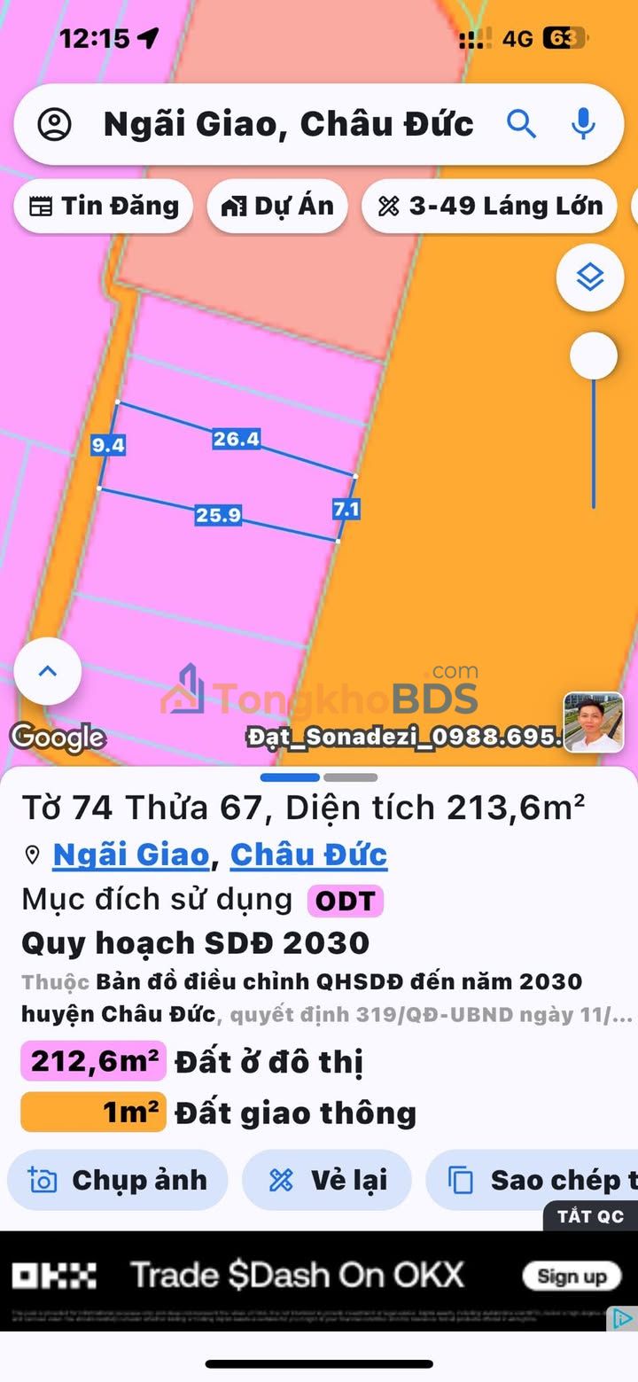 Đất nền Ngãi Giao 182m² giá 5 tỷ - Đường to ô tô