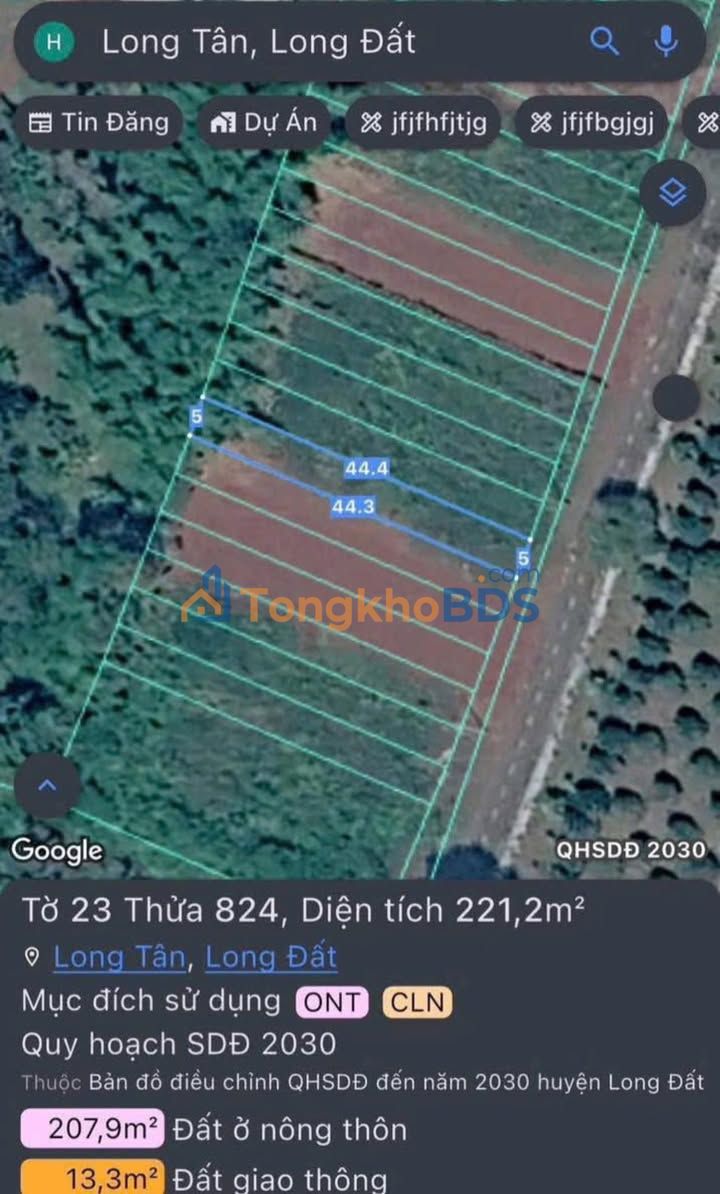 Đất Long Tân Long Đất 220m² giá 850 triệu - Sổ đỏ chính chủ