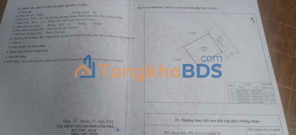 Đất Quang Hanh Cẩm Phả 62m² 0,8-0,9 tỷ - Đường to ô tô