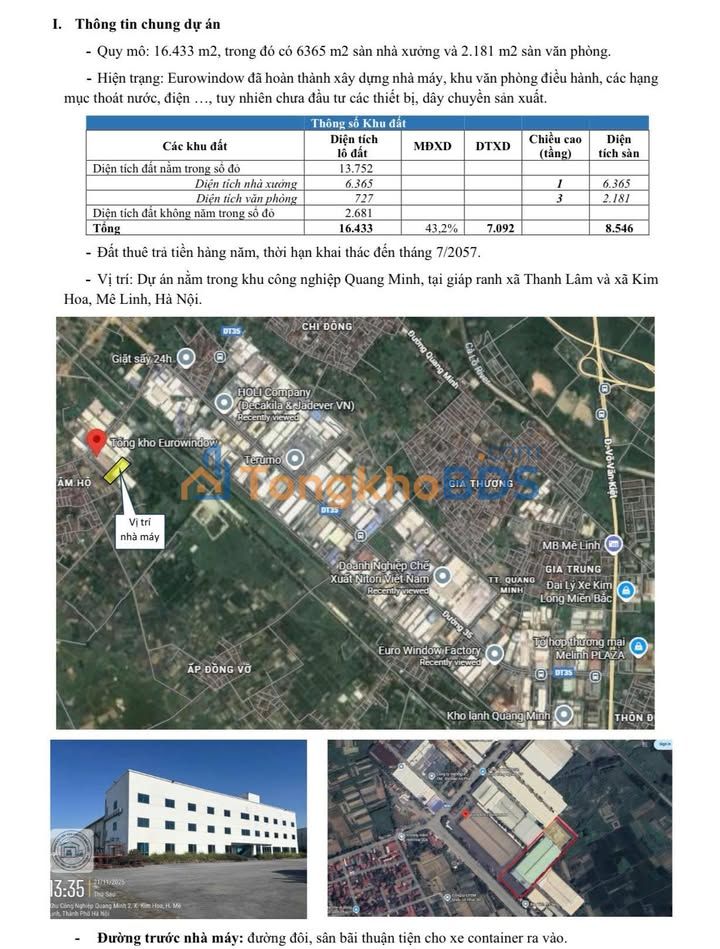 Nhà xưởng Quang Minh 1,64ha giá 15 tỷ - Hoạt động ngay