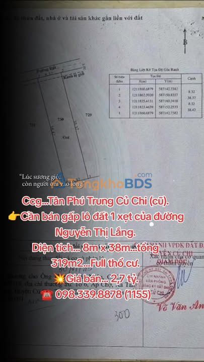 Đất nền Tân Phú Trung 319m² 2.7 tỷ - Sổ đỏ chính chủ