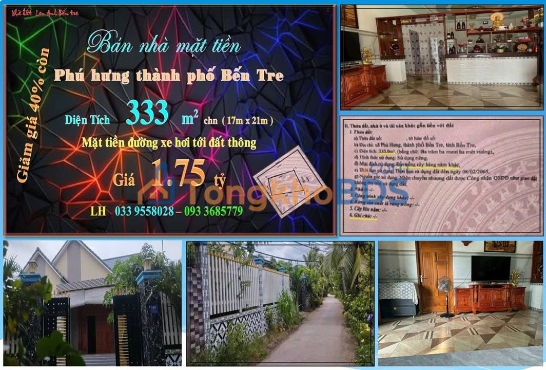 Nhà Phú Hưng Bến Tre 333m² 1.7 tỷ - Ô tô vào tận nhà