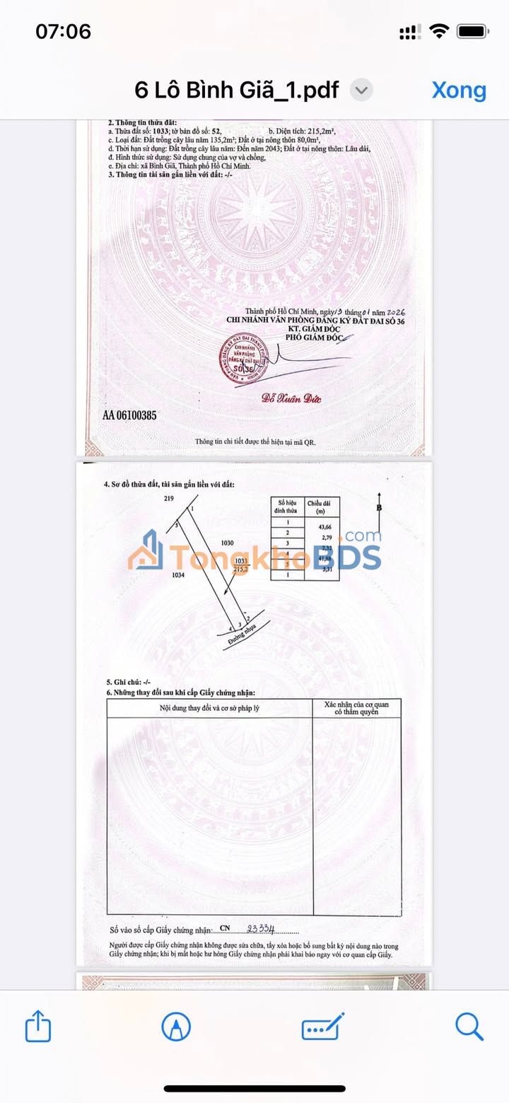 Đất nền Bình Giã 215m² 800 triệu - Sổ đỏ chính chủ