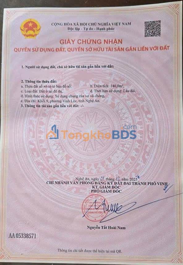 Đất nền Khối 9 Vạn Xuân 140m² 3.5 tỷ - Sổ đỏ chính chủ