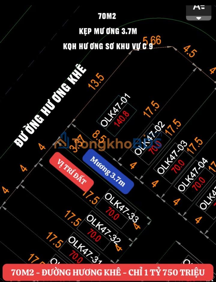 Đất Hương Khê Huế 70m² 1.75 tỷ - Đường rộng 19.5m ô tô