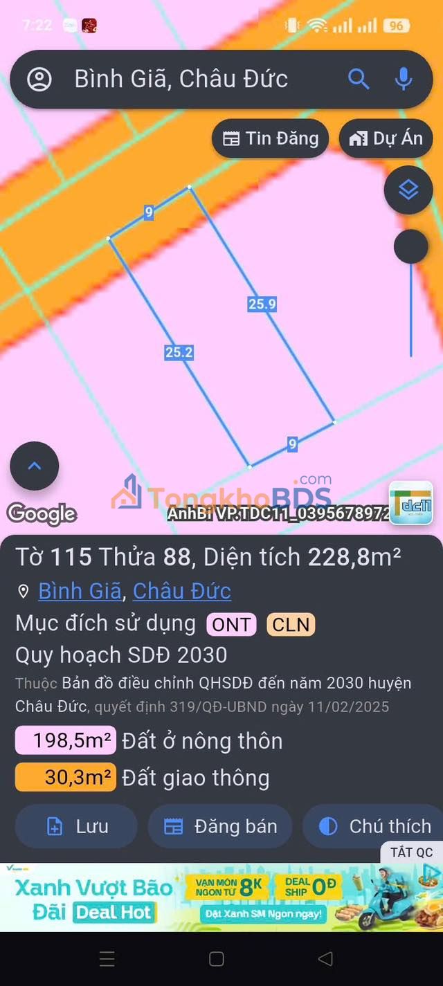Đất nền Vĩnh Phước Châu Đức 225m² 1 tỷ - Sổ đỏ chính chủ