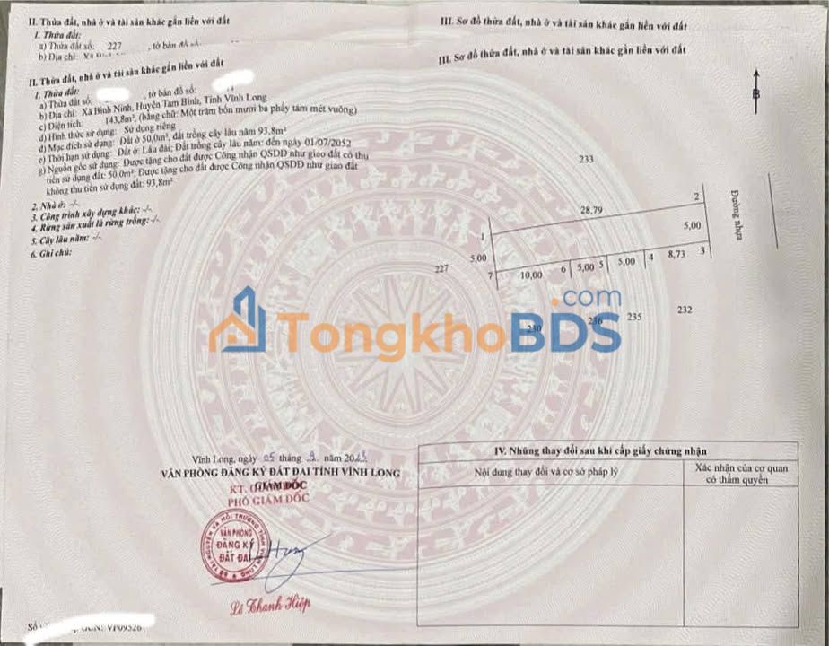 Đất nền Bình Ninh Tam Bình 144m² - Sổ đỏ chính chủ