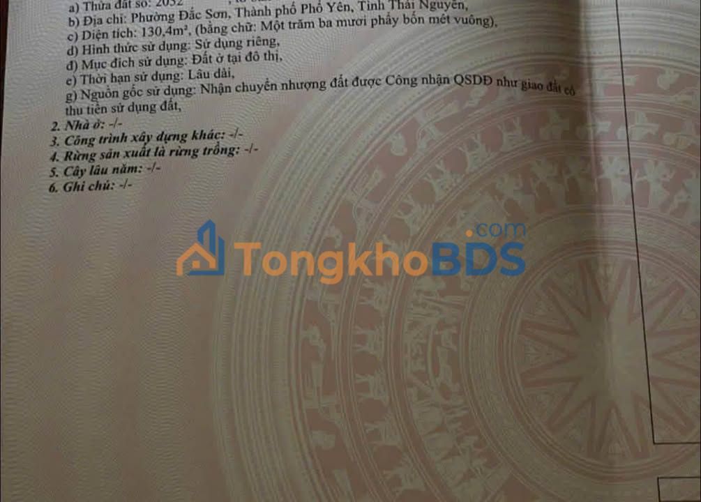 Đất nền Phổ Yên 130m² 1 tỷ - Đất thổ cư 100% xây dựng tự do