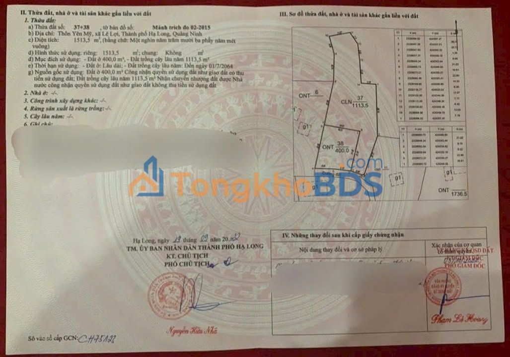 Đất thổ cư Yên Mỹ Lê Lợi 1.514m² 3.028 tỷ - Sổ đỏ chính chủ