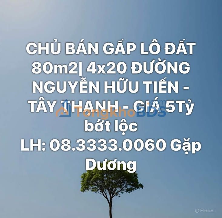 Đất nền Nguyễn Hữu Tiến Tây Thạnh 80m² giá 5 tỷ - Sổ đỏ chính chủ