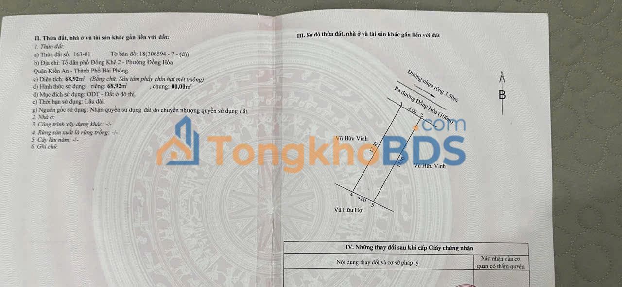 Đất nền Đồng Hoà, Kiến An 68m² - Sổ đỏ chính chủ