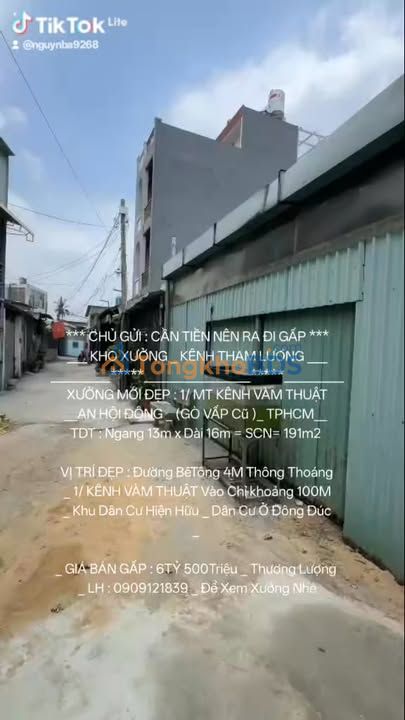 Kho xưởng Kênh Vàm Thuật Gò Vấp 191m² 6.5 tỷ - Hoạt động ngay