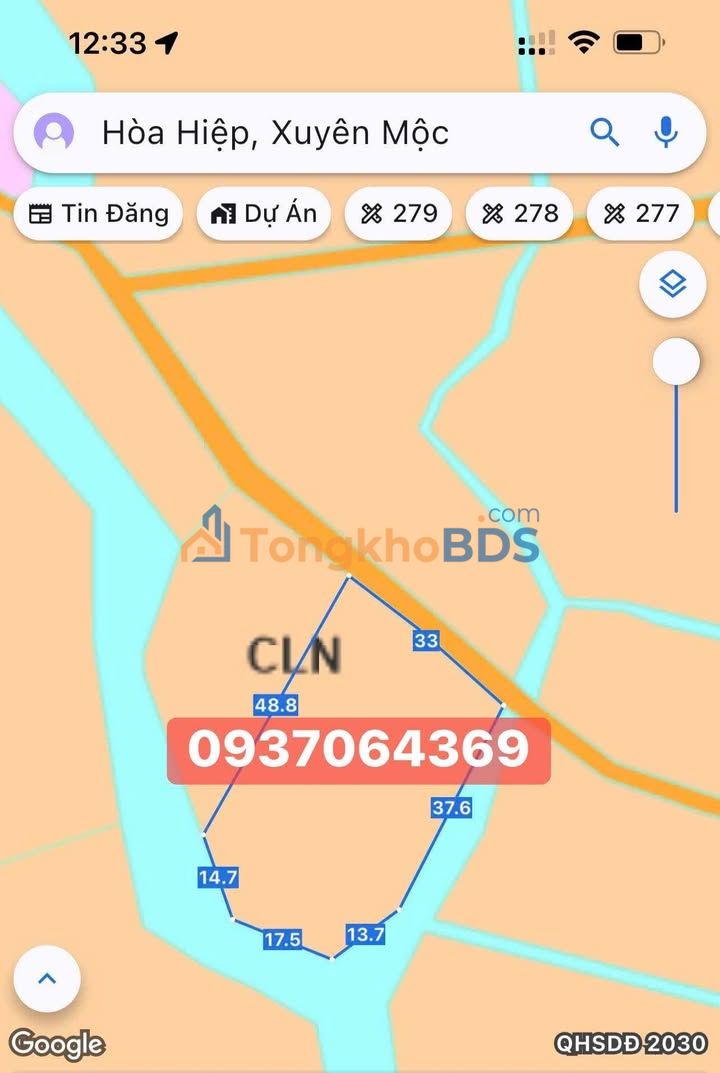 Đất Hòa Hiệp Xuyên Mộc 1.707m² 980tr - Sổ đỏ