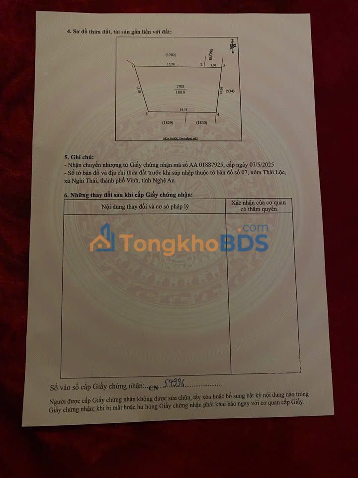 Đất nền Vinh Lộc Vinh 180m² giá 1,9 tỷ - Sổ đỏ chính chủ