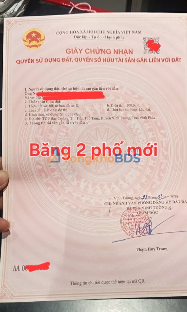 Đất Phố Mới Thổ Tang 100m² 8 tỷ - Sổ đỏ chính chủ