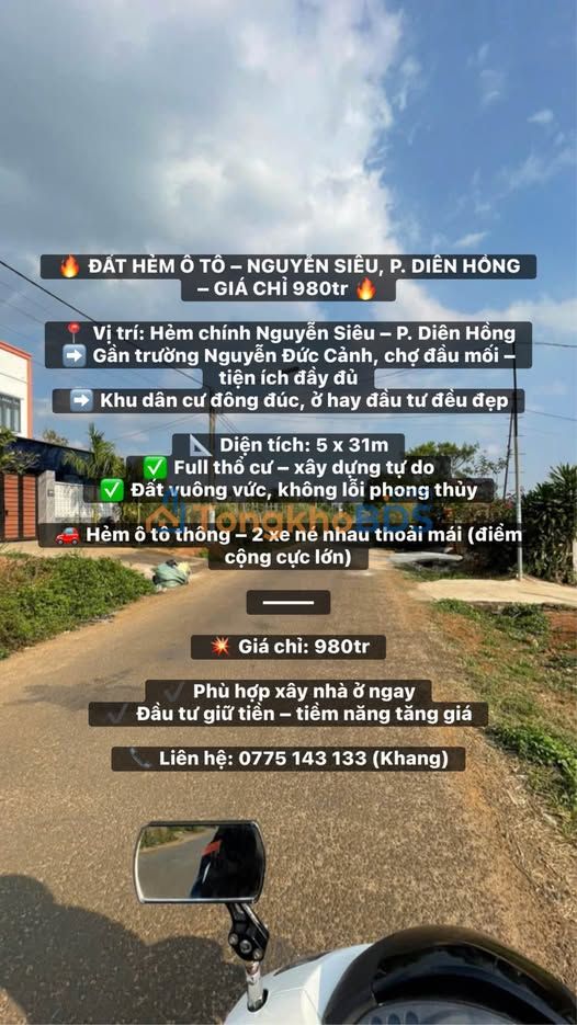 Đất Pleiku Nguyễn Siêu 155m² 980tr - Sổ đỏ chính chủ