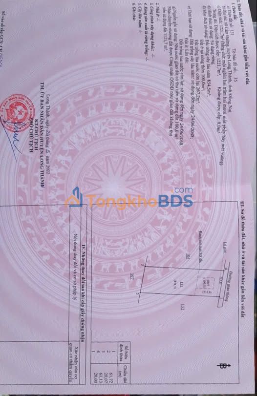 Đất Cẩm Đường Long Thành 854m² giá thỏa thuận - Sổ hồng rõ ràng