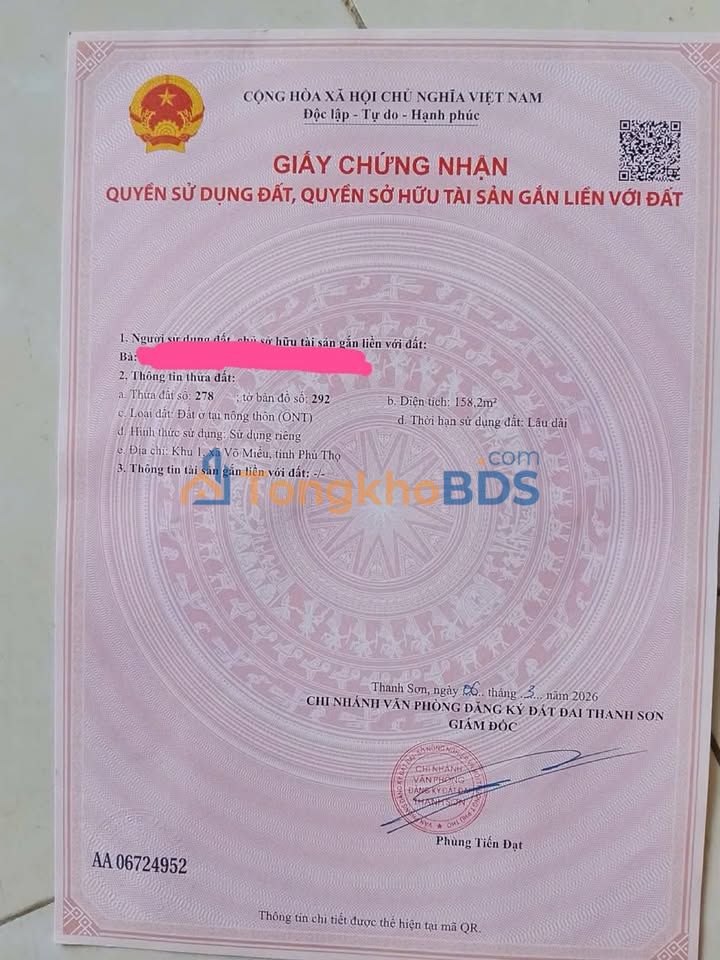 Đất nền Thanh Sơn 165m² 400 triệu - Sổ đỏ chính chủ