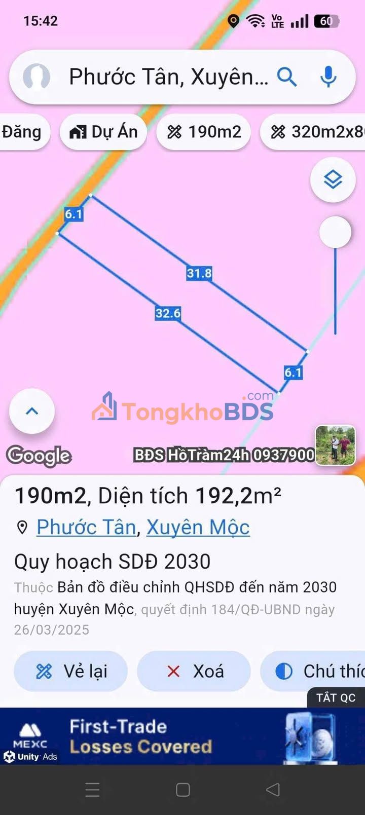 Đất nền Phước Thuận Xuyên Mộc 180m2 890 triệu - Đường to ô tô