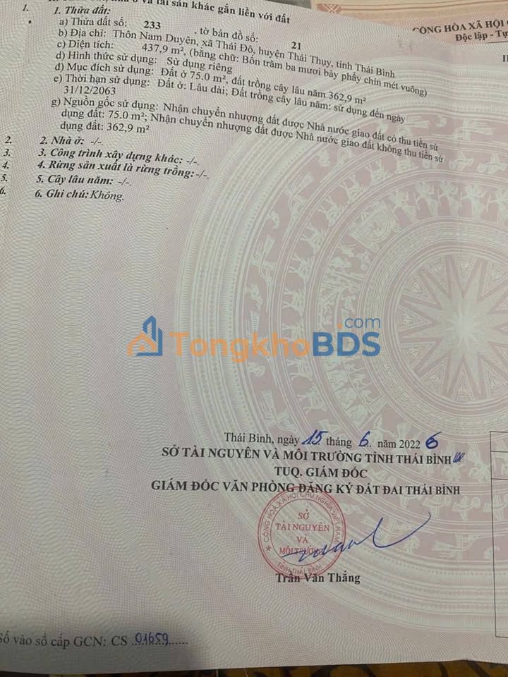 Đất nền Thái Đô Thái Thụy 438m² giá 2 tỷ - Xây dựng tự do